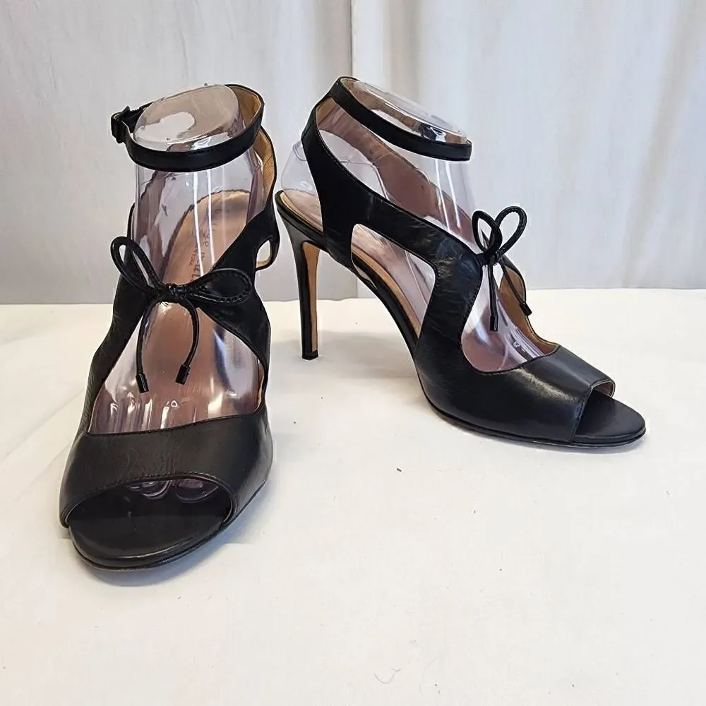 Bettye Mueller Black Leather Pumps Cut Out Ankle Strap Size 9.5
